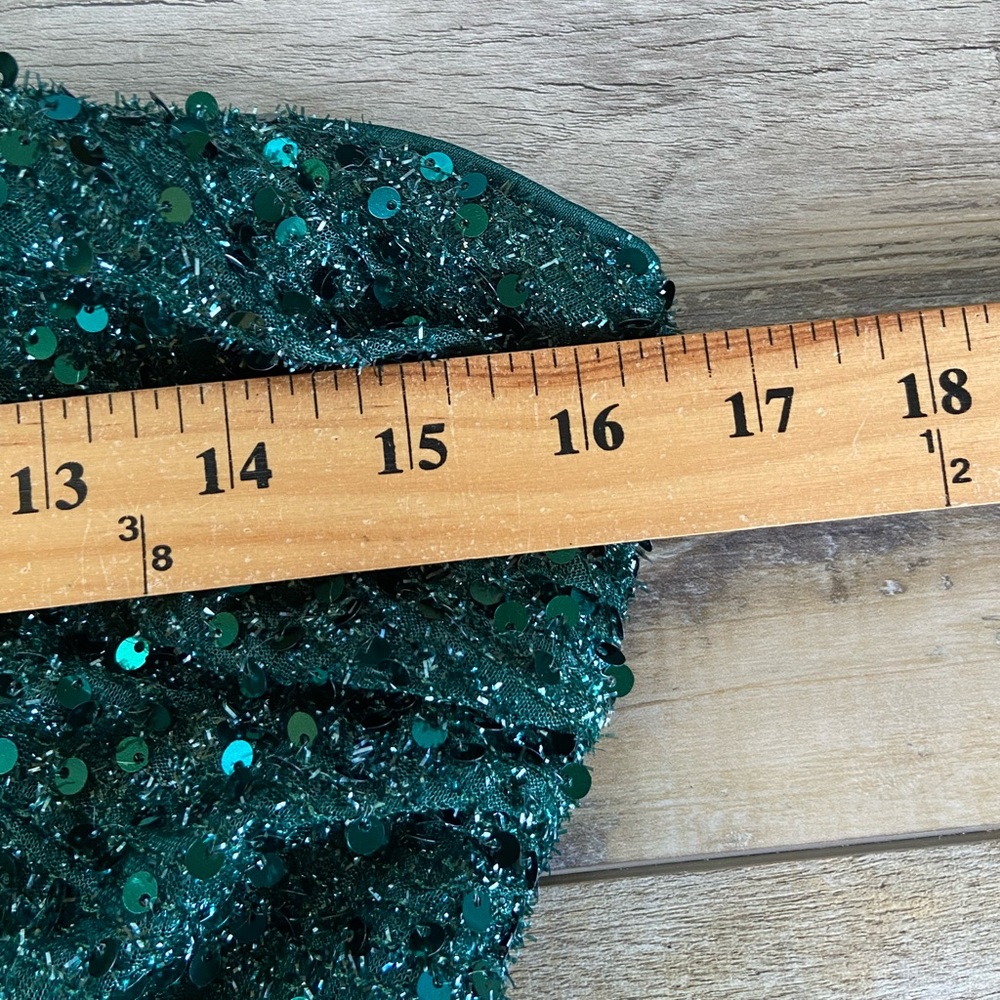 Faeriesty Sequin Gown Dress Size L Green One Shoulder Prom Weeding Dress Pleated - Picture 9 of 14